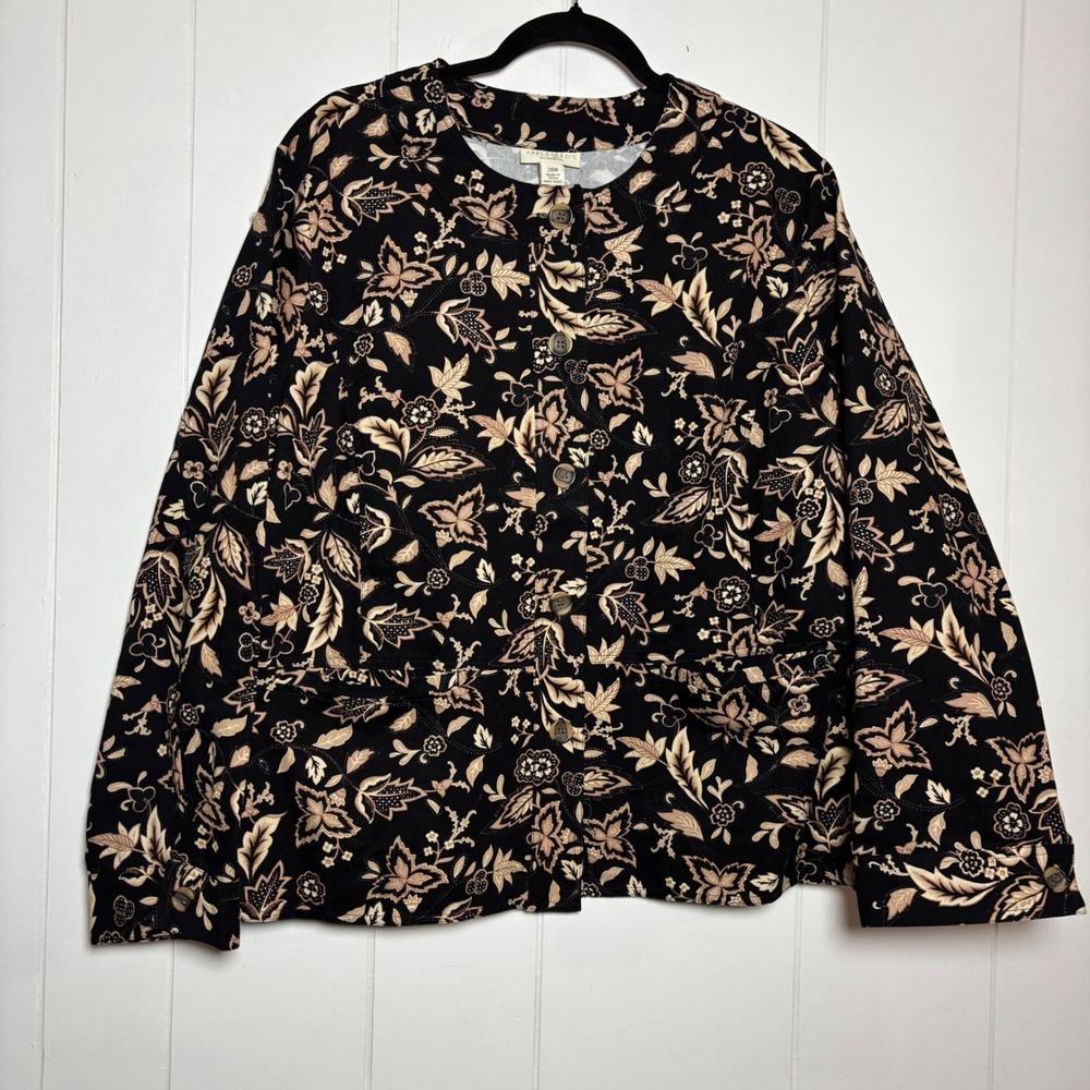 Appleseeds Plus 20W Black Tan Floral Cotton Canvas Jacket Cottage Earthy Forest
